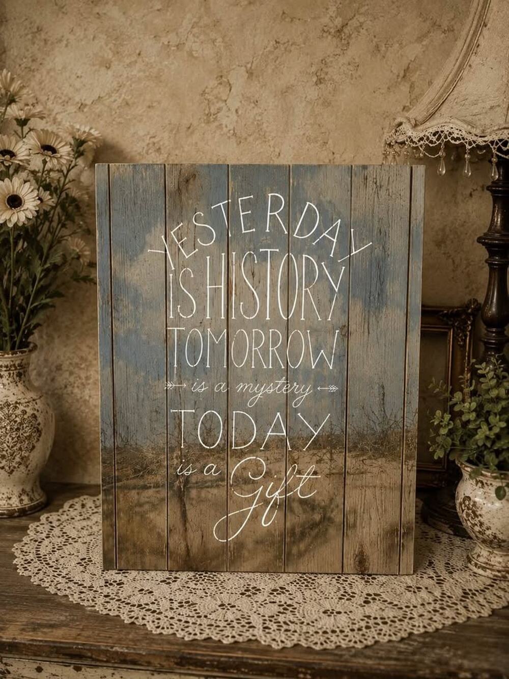 Coastal Beach Wall Decor – “Today Is a Gift” Inspirational Sign (about 15x12)